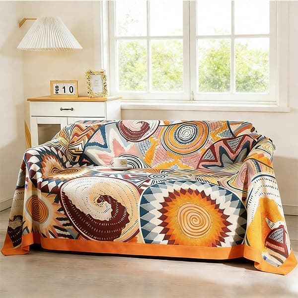DECMAY Boho Throw Blanket for Sofa, 100% Organic Cotton Sofa Throws Large 2 3 Seater, Extra Large Throws for Settees Armchair Couch, Double Bed and Bedspread (Colroful, 60''×80'')