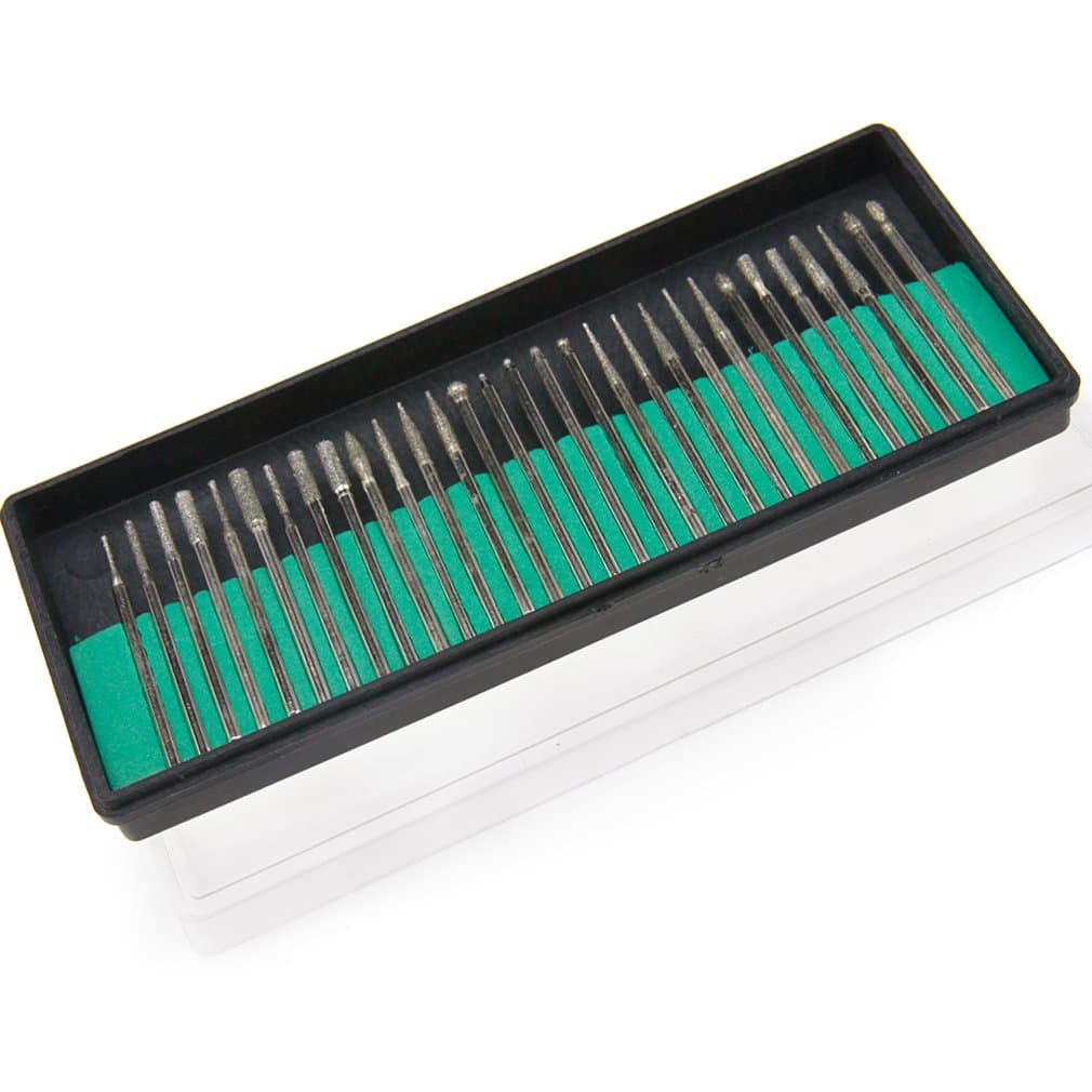 30 Pcs Diamond Rotary Burr Drill Bit Set Engraving Tools 3mm Shanks