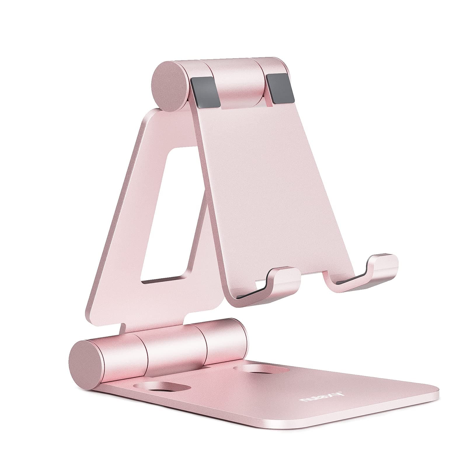 Dual Folding Cell Phone Stand, Fully Adjustable Foldable Desktop Phone Holder Cradle Dock Compatible with iPhone 17 16 15 14 13 12 11 Pro Max Xs Xr X 8, Nintendo Switch, All Phones - Rose Gold