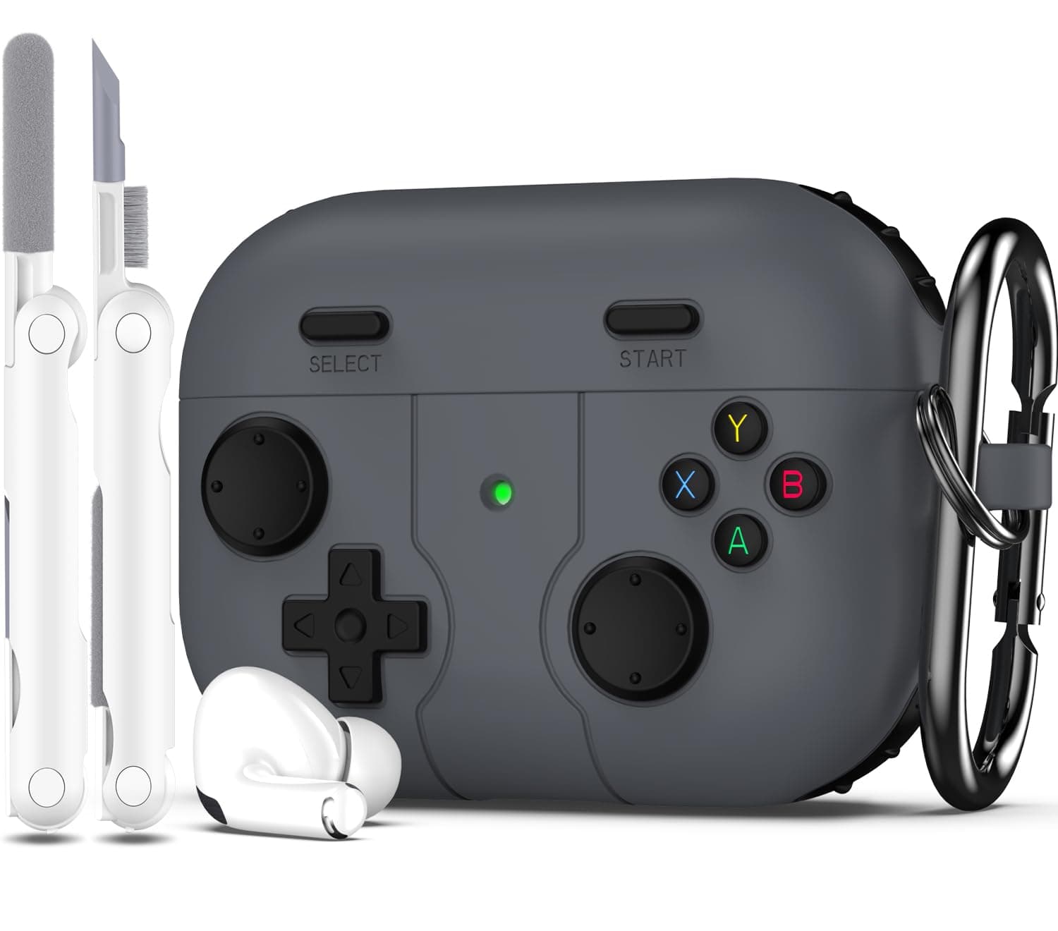 for AirPods Pro 2 Case, Silicone Game Console Design, Compatible with Airpods Pro Case 2nd / 1st Generation (2023/2022/2019), with Cleaner Kit and Carabiner, Black