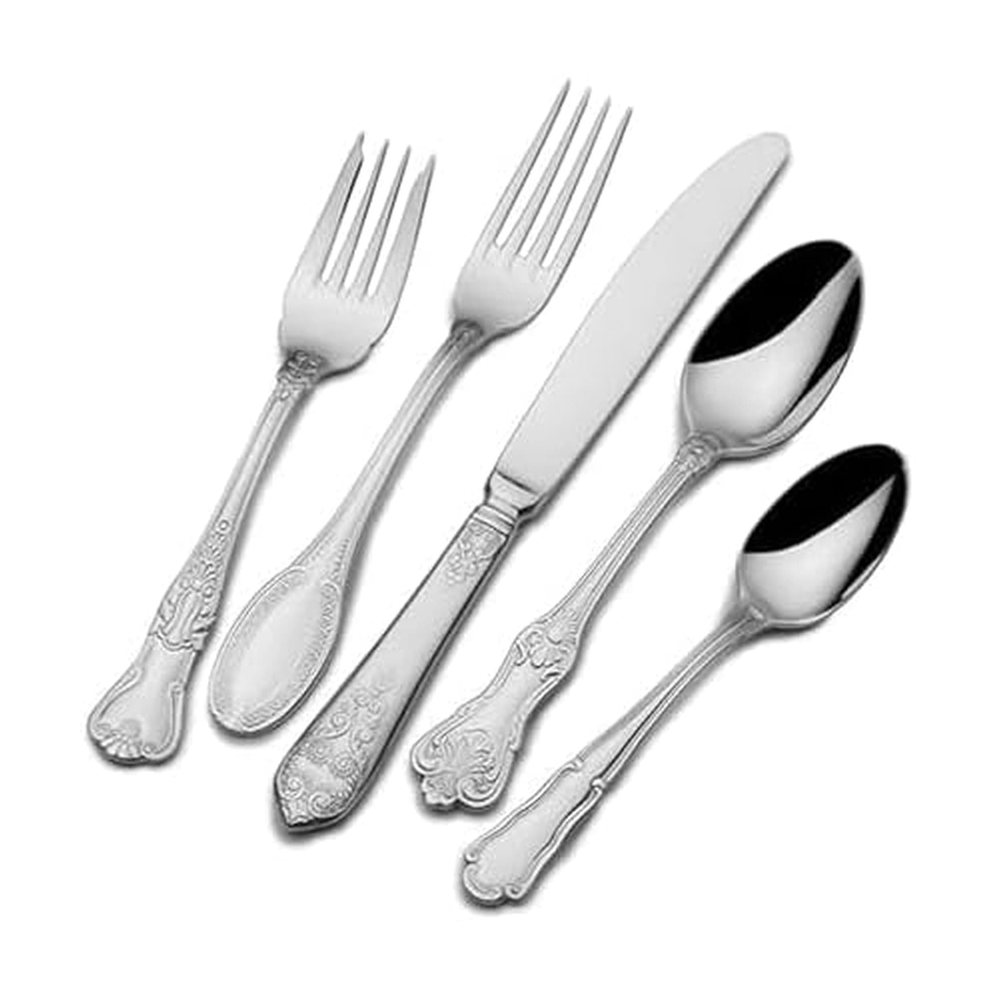 Wallace Hotel Collection Silverware Set for 12, 77-Piece 18/10 Stainless Steel Flatware Set with Assorted Vintage Designs, Dishwasher Safe,