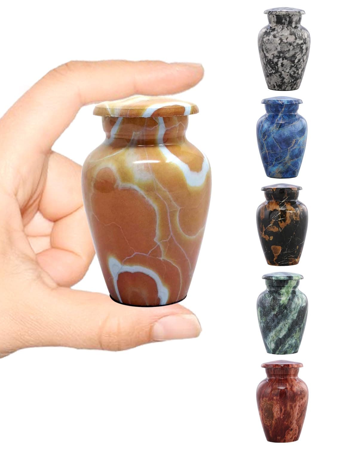 Marble Metal Keepsake Mini Cremation Urn - Token Sharing Memorial Urn with Velvet Bag (Honey Onyx)