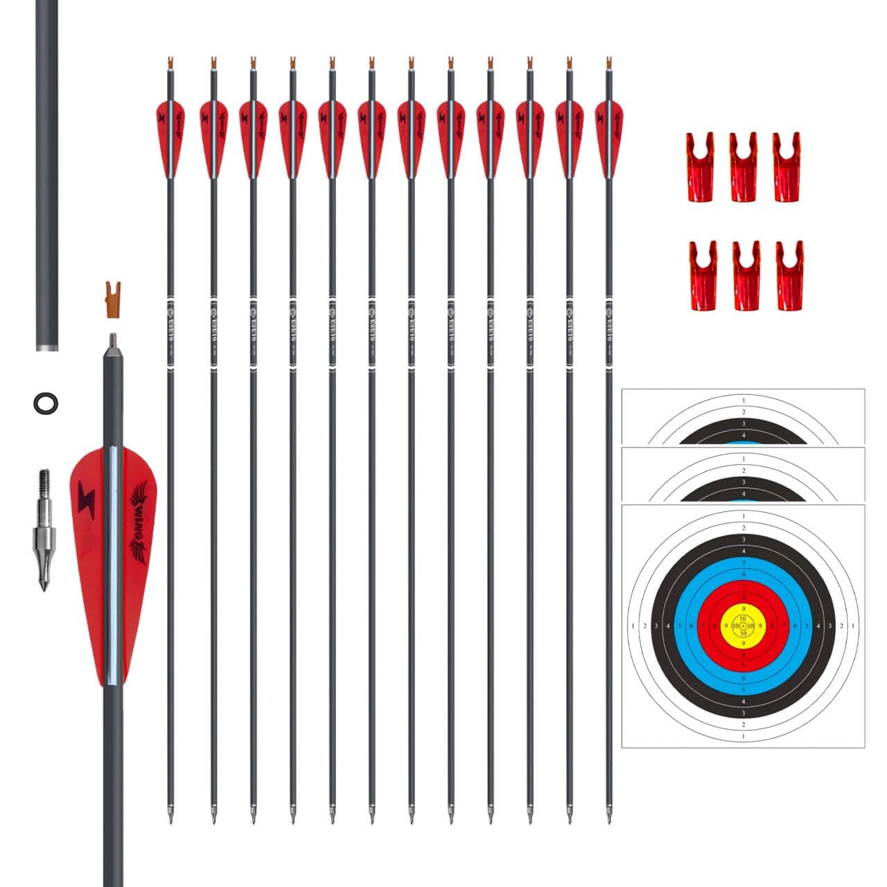 31inch Carbon Arrow Archery Targeting Practice Hunting Arrows for Compound & Recurve Bow with Removable Tips(Pack of 12)