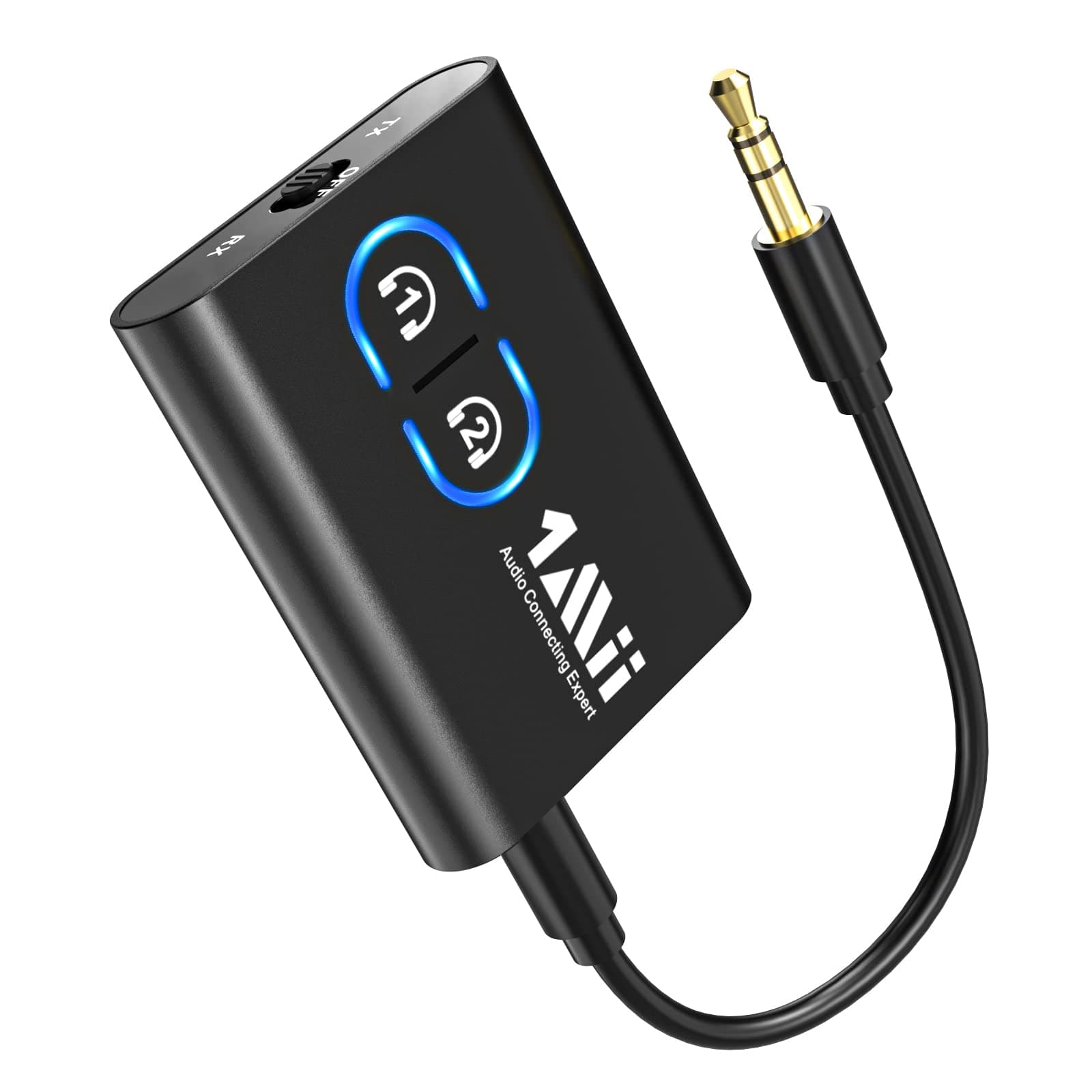 1Mii Bluetooth 5.3 Transmitter Receiver for TV/Airplane to Headphones, Bluetooth Adapter for TV aptX Low Latency Dual Link, Aux Bluetooth Audio Receiver Adapter for Home Stereo, Boat, Gym