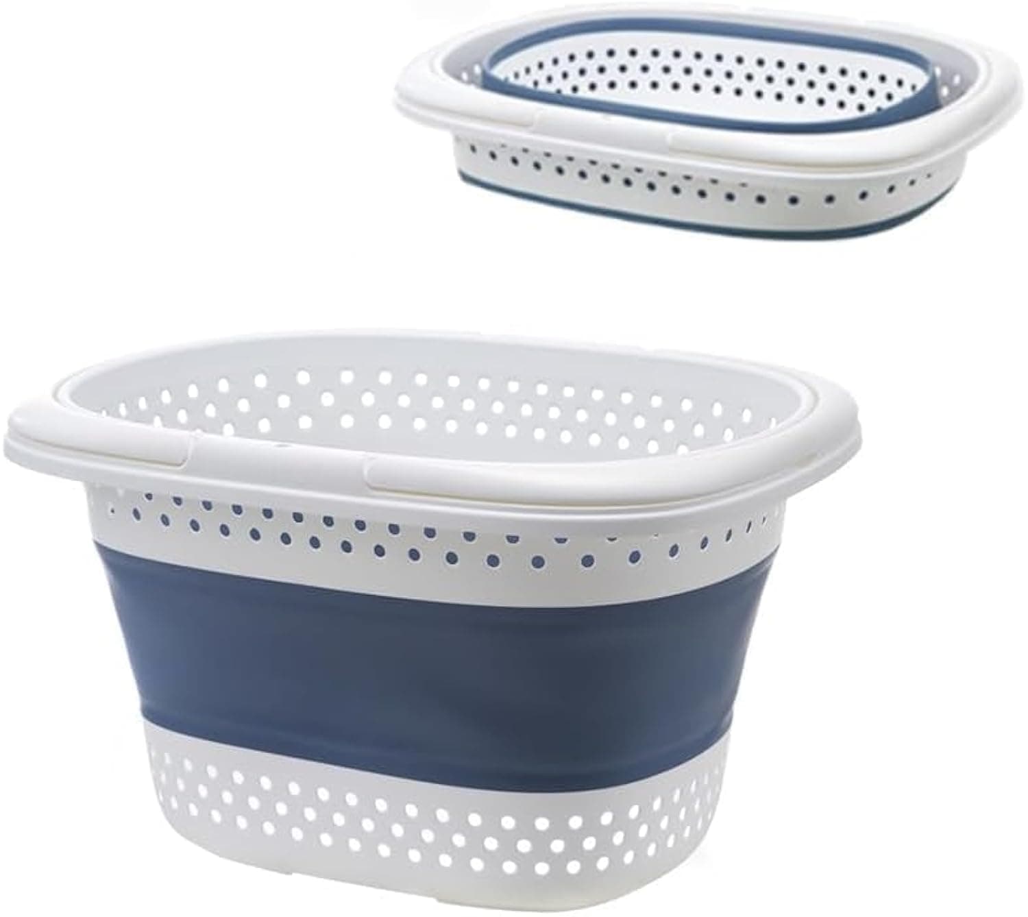 Laundry Hamper with Collapsible Handled,Plastic Laundry Basket Foldable Pop-Up Storage Oval tub space saving Organizer for washing Clothes and Home store Closet Bathroom,toy storage bin (30L) (BLUE)