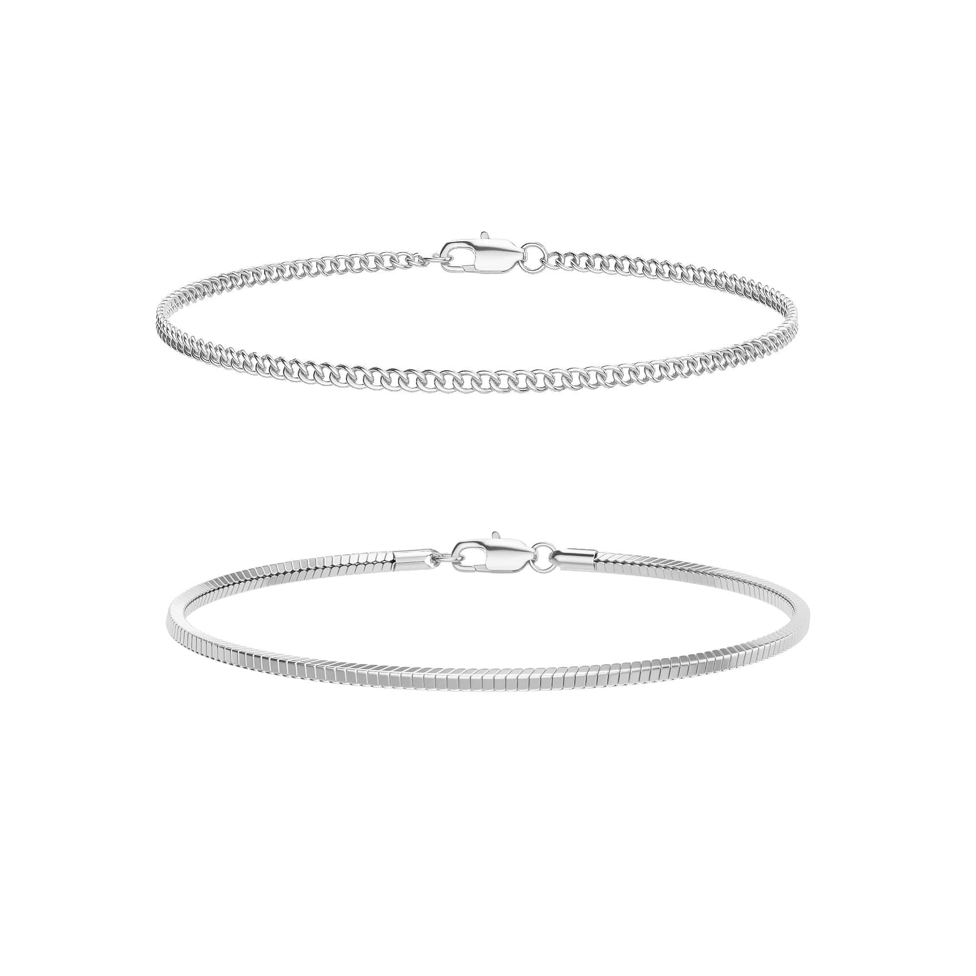 Trendy Mens Bracelet - Thin Stackable 925 Sterling Silver Cuban Link Snake Chain Mens Bracelets Set Jewelry