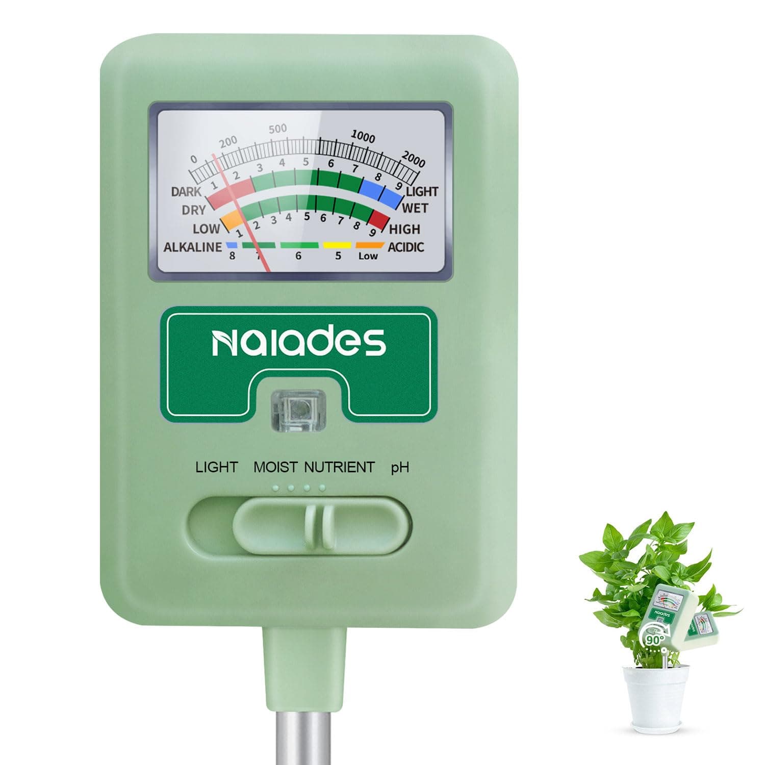 Soil Moisture Meter for Plants, 4-in-1 Moisture Meter for Plants, Tester for Moist, Light,Nutrients, pH, Soil Test Kit Water Meter for Indoor Plants & Outdoor Garden, Lawn, Farm (No Battery Required)