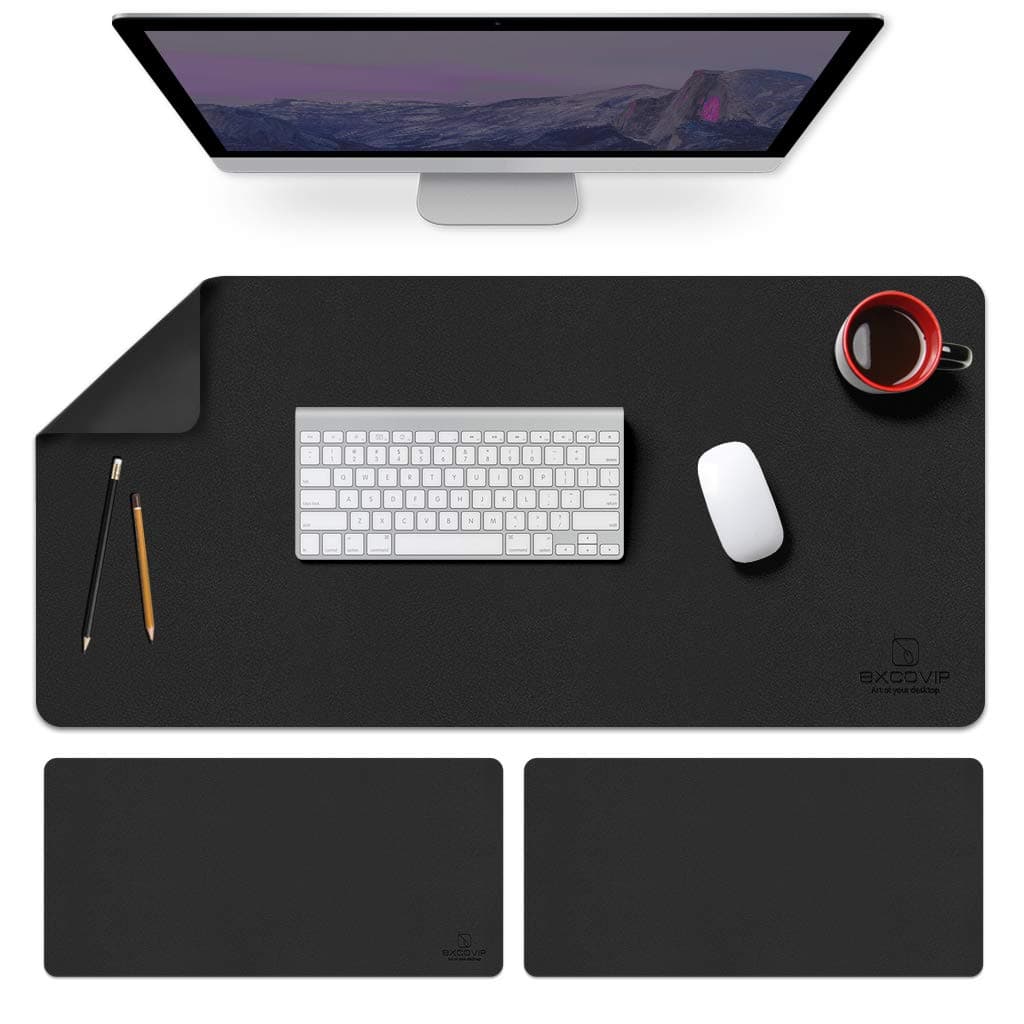 EXCOVIP Large Mouse Pad, Double Sided PU Leather Desk Mouse Pad Waterproof Desk Pad Protector Non Slip, Desk Writing Mat for Office Home, 80cm x 40cm(Black) 3761