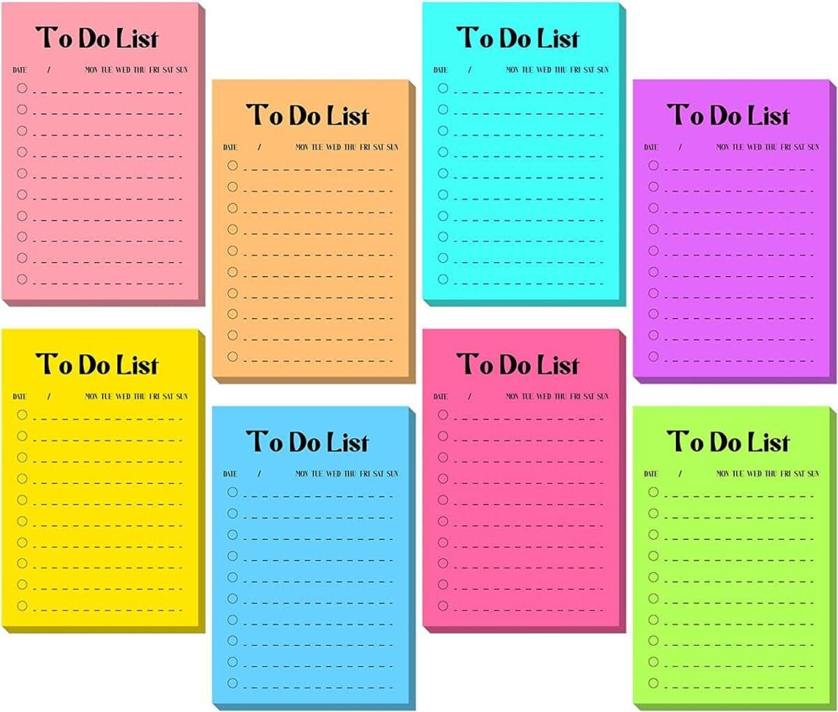 Goodern 8 PCS To Do List Sticky Notes,400 PCS Neon Colors Self-Stick Post-it Notes Portable Planner Reminder Checklist Creative Daily to Do List Sticky Memo for Office Home School Planning Supplies