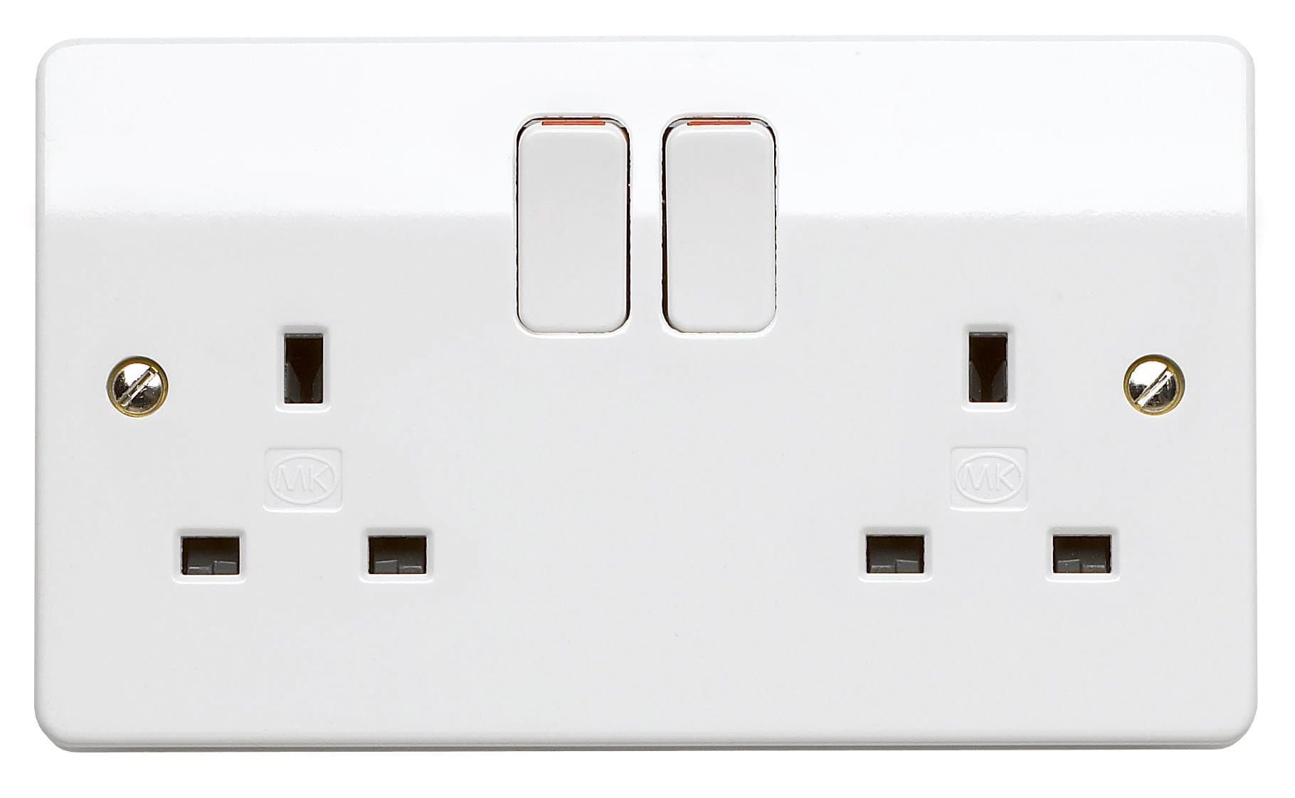 Logic Plus Double Socket (K2747 WHI DP) 13A 2 Gang, in white, with inherent antimicrobial properties.