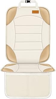 Siivton Car Seat Protector for Child Car Seats, Waterproof 600D Fabric Car Seat Cover, Non-Slip Backing, Thick Padding, Mesh Pockets for Storage, Protects Leather & Fabric Upholstery (Off-White)
