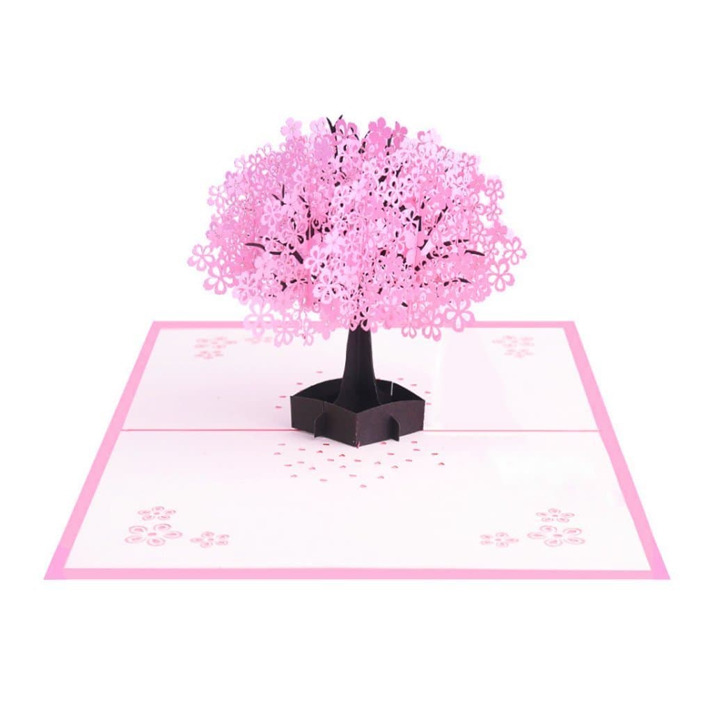 Adofect Handmade Cherry Blossom Pop Up Card, 3D Card, Springtime Card, Birthday Card, Dating Card for Husband, Wife, Boyfriend, Girlfriend (Cherry Blossom)