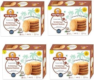 Mid Break No Added Sugar Coconut Biscuits - 300gm (Pack Of 4) | High Fiber, Gut-Friendly, Low Glycemic Index Cookies | Tasty Biscuits For Healthy Tea Time Snacking