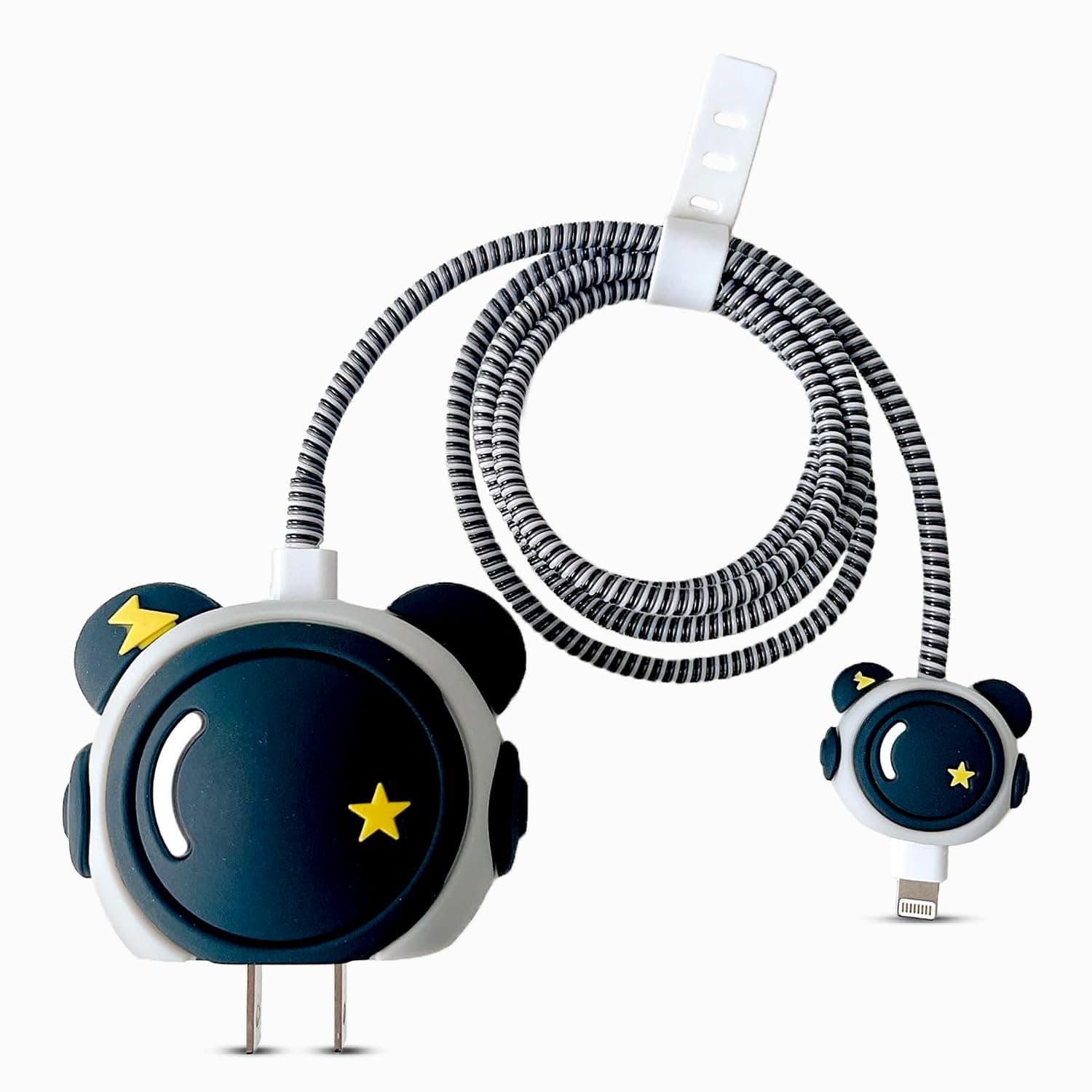 Sounce Spiral Cable Protector with Protective Case for iPhone Charger 18W & 20W, Charger Protective Cover, Full Protection Cover, Protection Sleeve, Cord Saver for Earphone, Cable & Adapter - Black