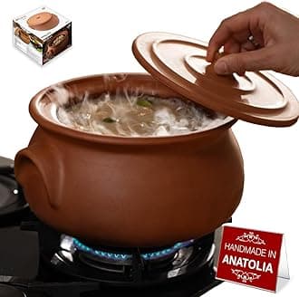 Suphan Handmade 4.7-Quart Midi Clay Cooking Pot with Lid, Natural Unglazed Cookware, Terracotta Cazuela, Casserole Dish, Rice Cooking, Stewpot, Korean, Indian, Mexican Dish 4.5 L