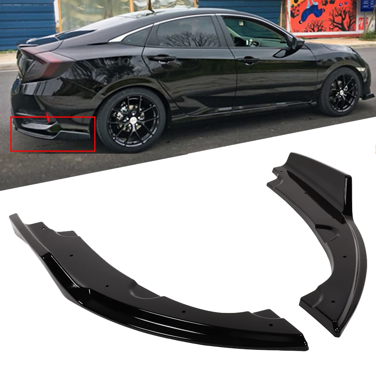 SCITOO Rear Side Lip Spoiler, PP Both Sides Rear Lip Diffuser 2pcs Side Lip Chin Spoilers Lip Bumper Splitter Air Dams Fit for Honda Civic Sedan 2016-2018