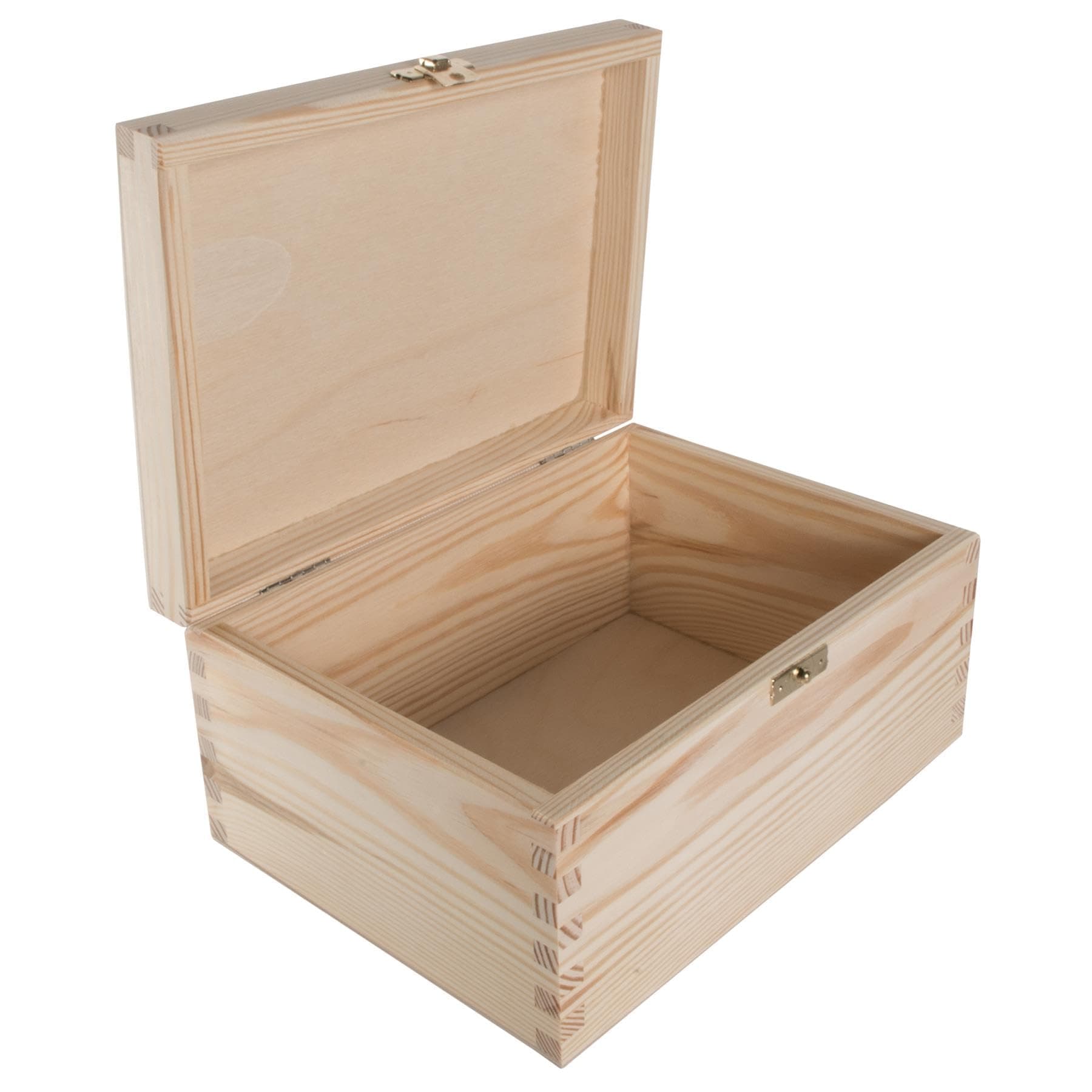 WooDeeDoo Rectangular Wooden Storage Box with Hinged Lid and Clasp – 22 x 16 x 10.5 cm – Unfinished Pine Keepsake Memory Case for Crafts Photos Files Decoration