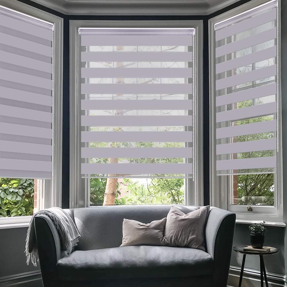 LUCKUP Horizontal Window Shade Blind Zebra Dual Roller Blinds Day and Night Blinds Curtains,Easy to Install 41.3" x 59" Grey