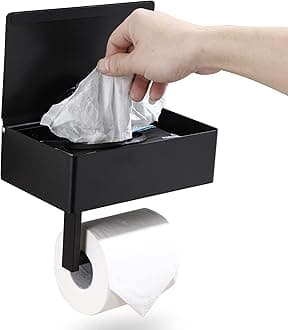 Day Moon Designs Toilet Paper Holder with Shelf - Flushable Wipes Dispenser & Storage Fits Any Bathroom, Keep Your Wet Wipes Hidden - Stainless Steel Wall Mount Bathroom Organizer - Matte Black, Large