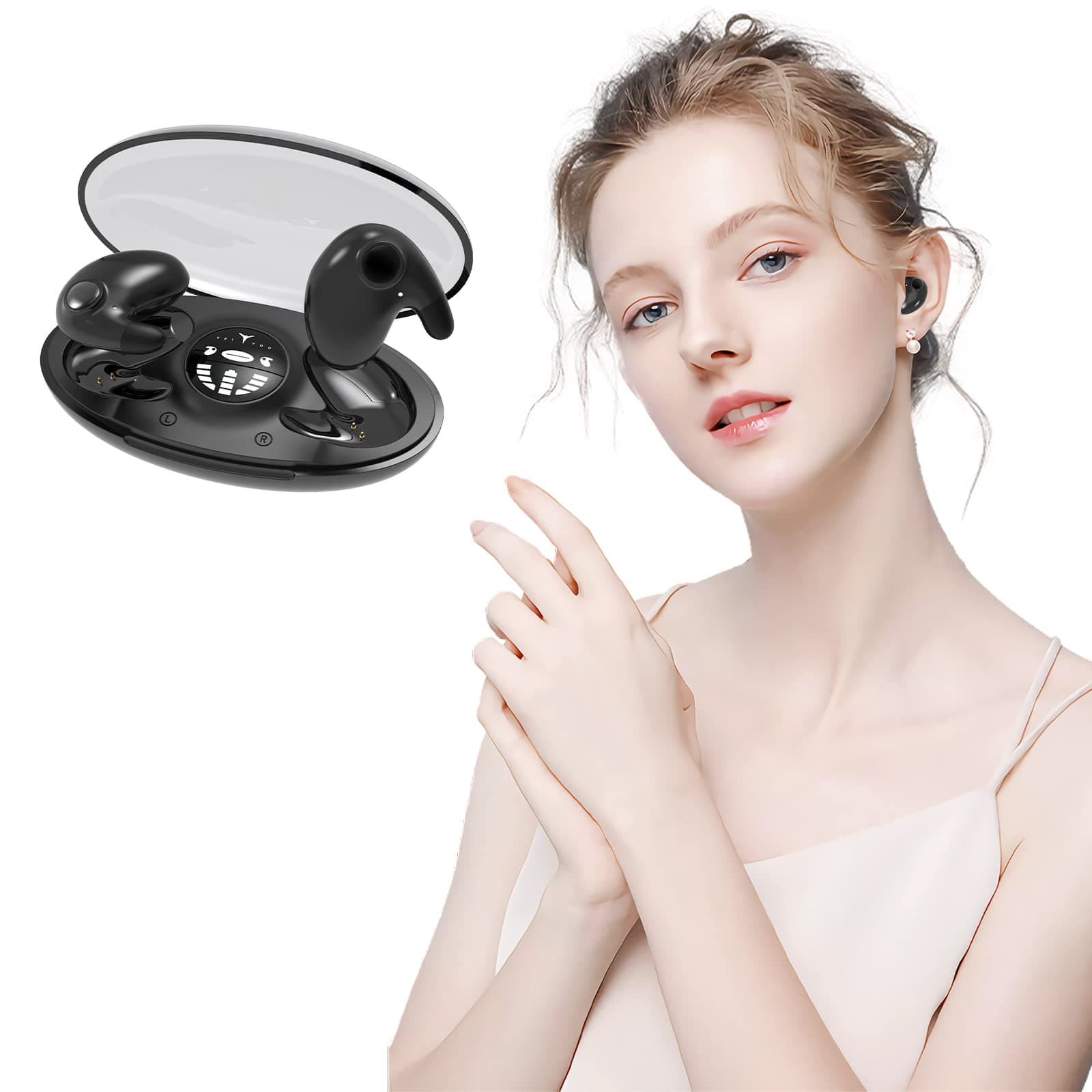 Sleep Earbuds Invisible Bluetooth Earbuds， Tiny Sleep Buds Wireless Earphone for Sleeping with Touch Control and Wireless Charging Case