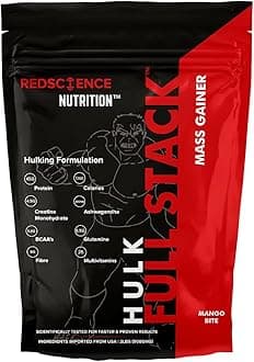Redscience Nutrition FULL STACK™ Hulk Mass Gainer Powder, Pack of 907 gm (With Creatine, BCAAs, Glutamine, Ashwagandha, Fibres & Multivitamins)