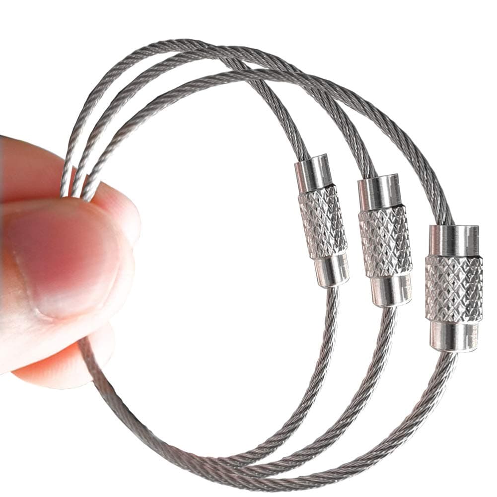 Adywe 50 PCS Wire Keychains, Wire Keychain, 6 inches Cable Loops Stainless Steel Gear for Hanging Luggage Tag, Keyrings and ID Tag Keepers (Silver)