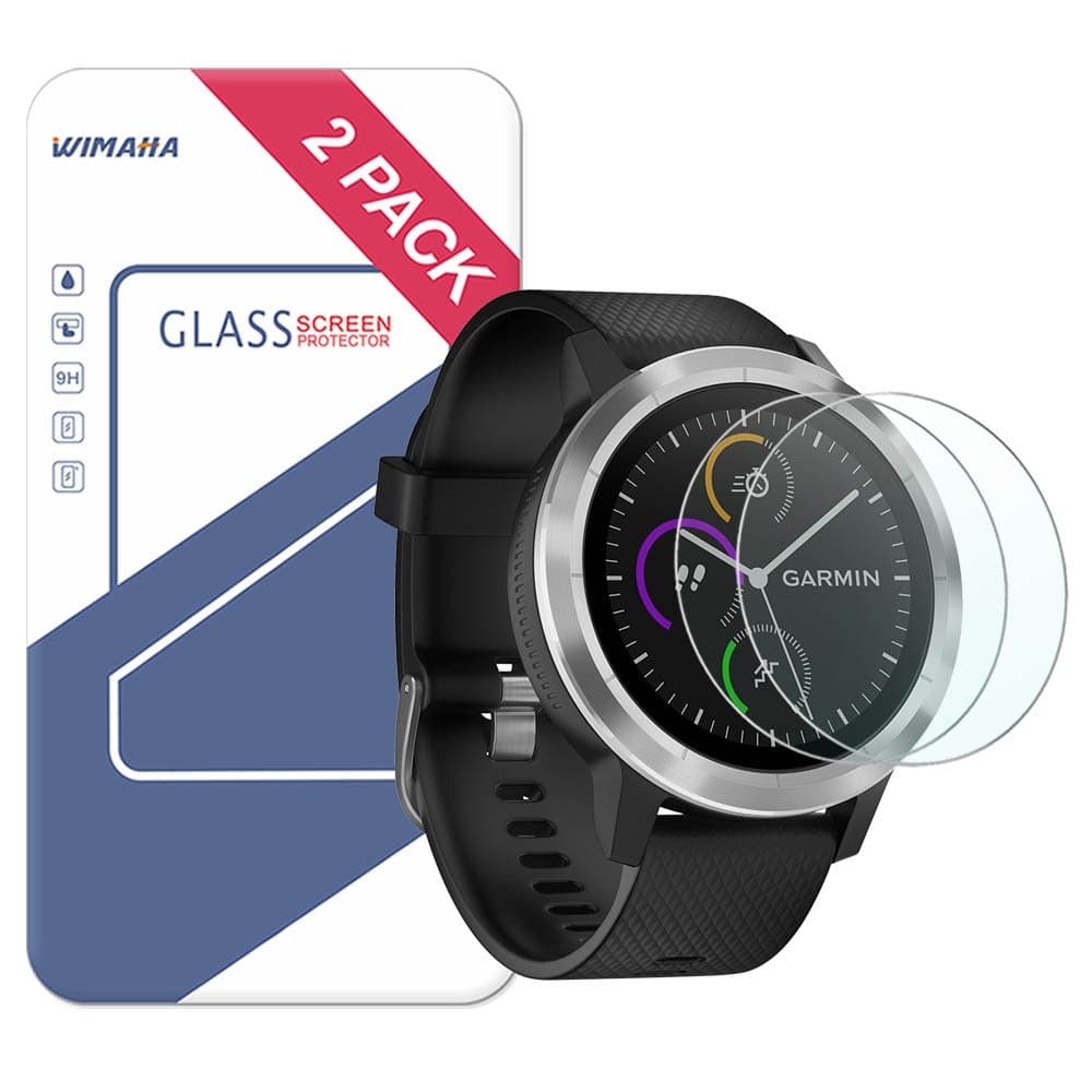 Garmin Vivoactive 3 Screen Protector, Wimaha 2 Pack Tempered Glass Screen Protector for Garmin Vivoactive 3 Ultra Clear Scratch Resistant Anti-Bubble