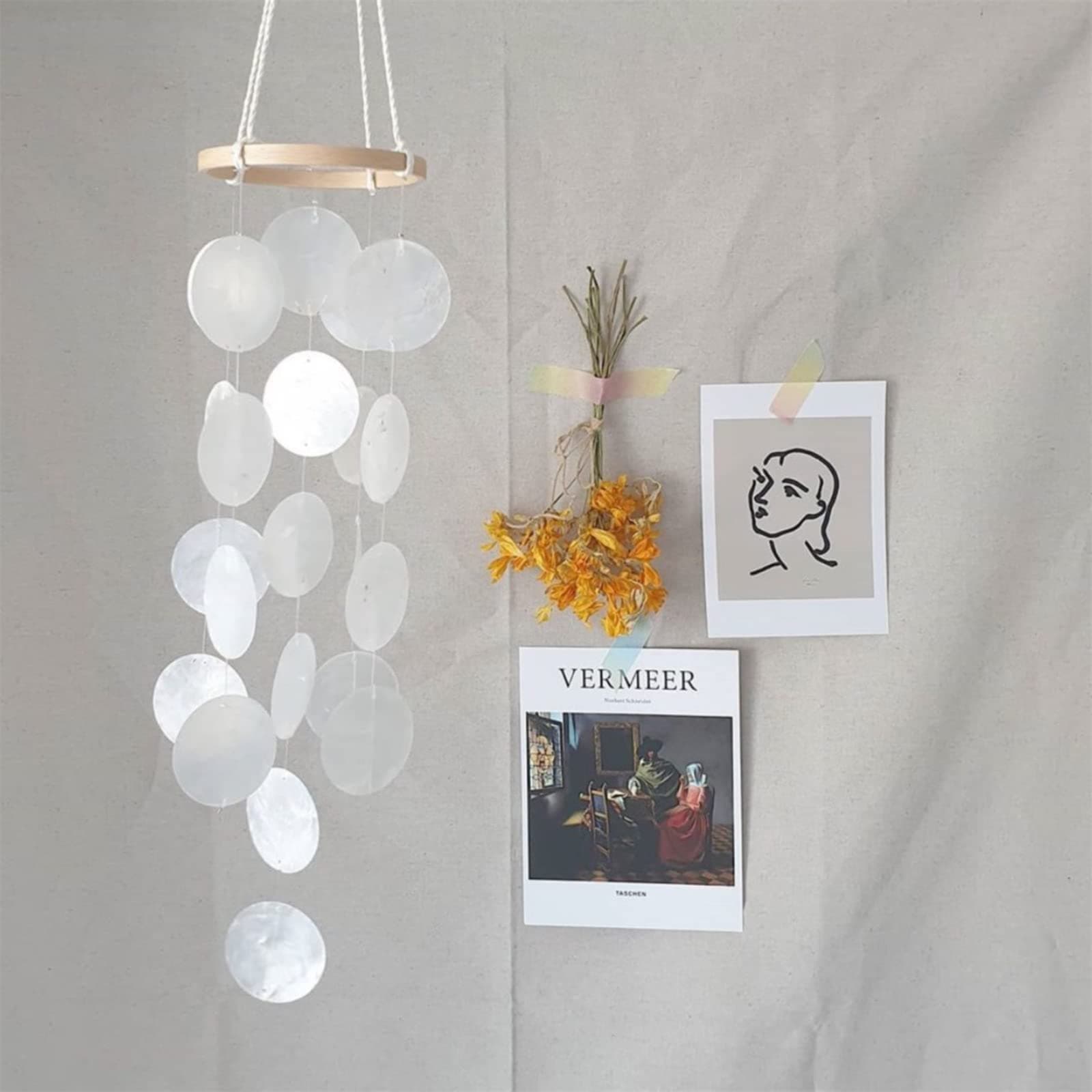 Wind Chime Boho Decorative Shell Dream Catcher Garlands 43 cm Length White Wind Chime Pendant Retro Capiz Shells Wind Chimes (White)
