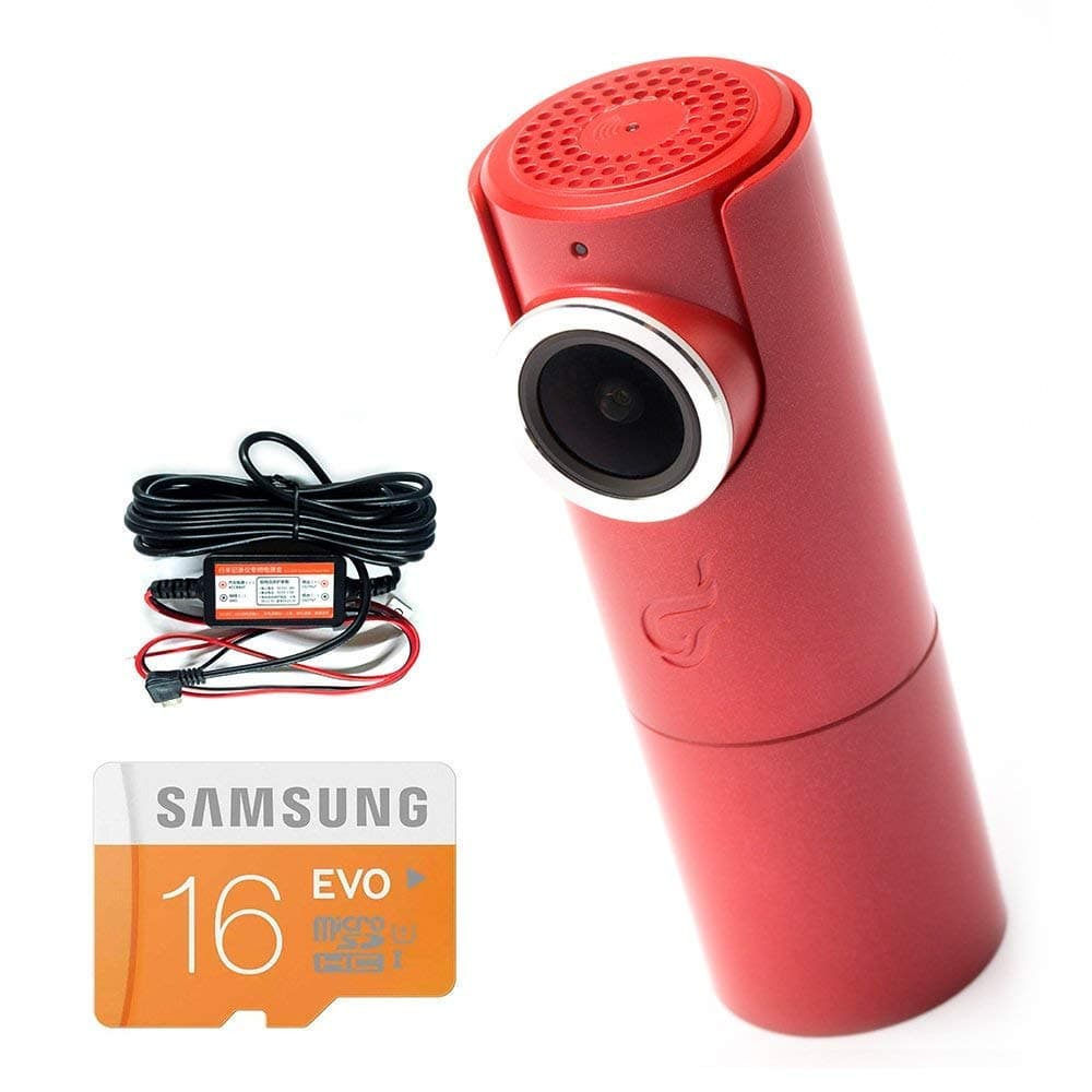 T3 in FIRE RED car dash cam + Hard Wire Kit for parking surveillance + 16 GB SD Card Super Bundle