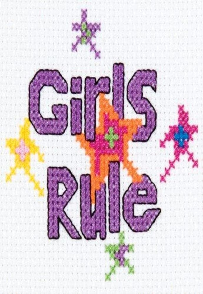 Bucilla Girls Rule Mini Counted Cross Stitch Kit, 45445 3 by 3-Inch