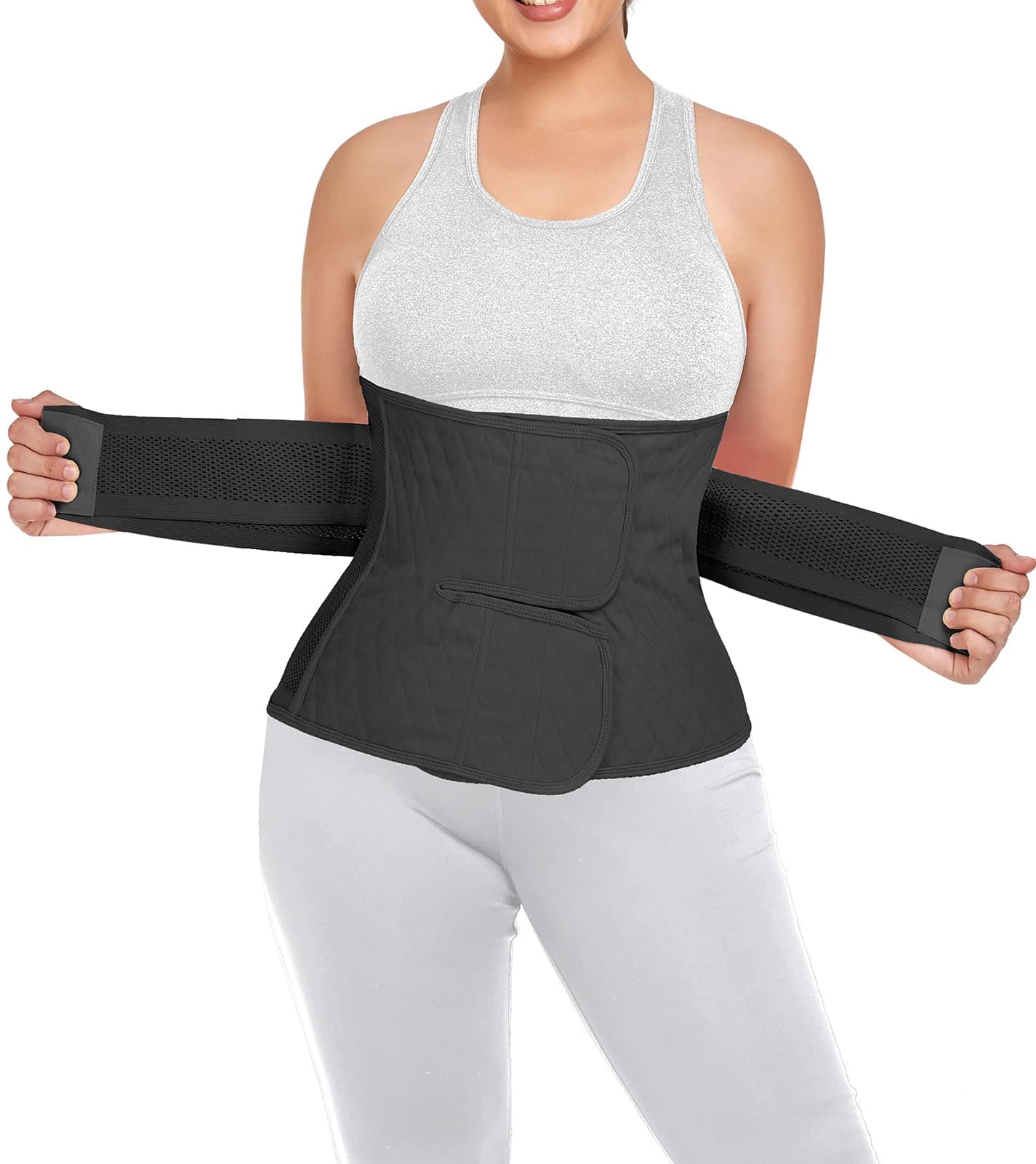 Postpartum Belly Band Abdominal Binder Post Surgery C-section Belly Binder Wrap Girdle Recovery Belt Back Support (Small/Medium, Black)