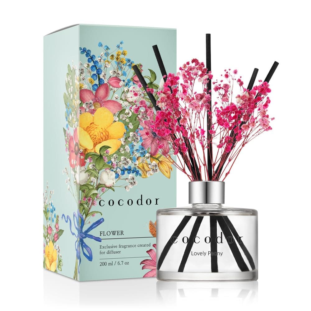 COCODOR Flower Reed Diffuser Set / 6.7oz / Lovely Peony/Scent Diffuser with Sticks Home Fragrance Reed Diffuser for Bathroom Shelf Decor for Women