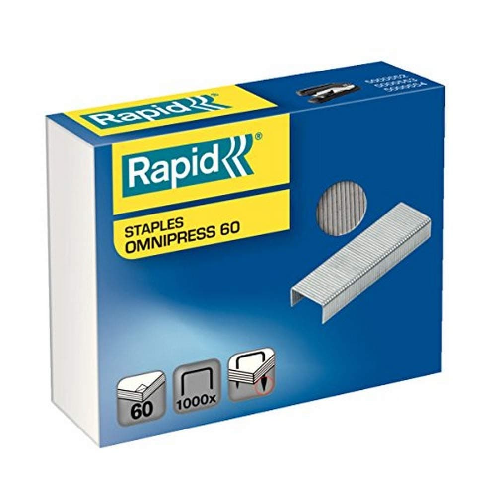 Omnipress 60 Staples, For Stapling up to 60 Sheets, Use with Omnipress Staplers, Galvanised Wire, Box of 1000, 5000561