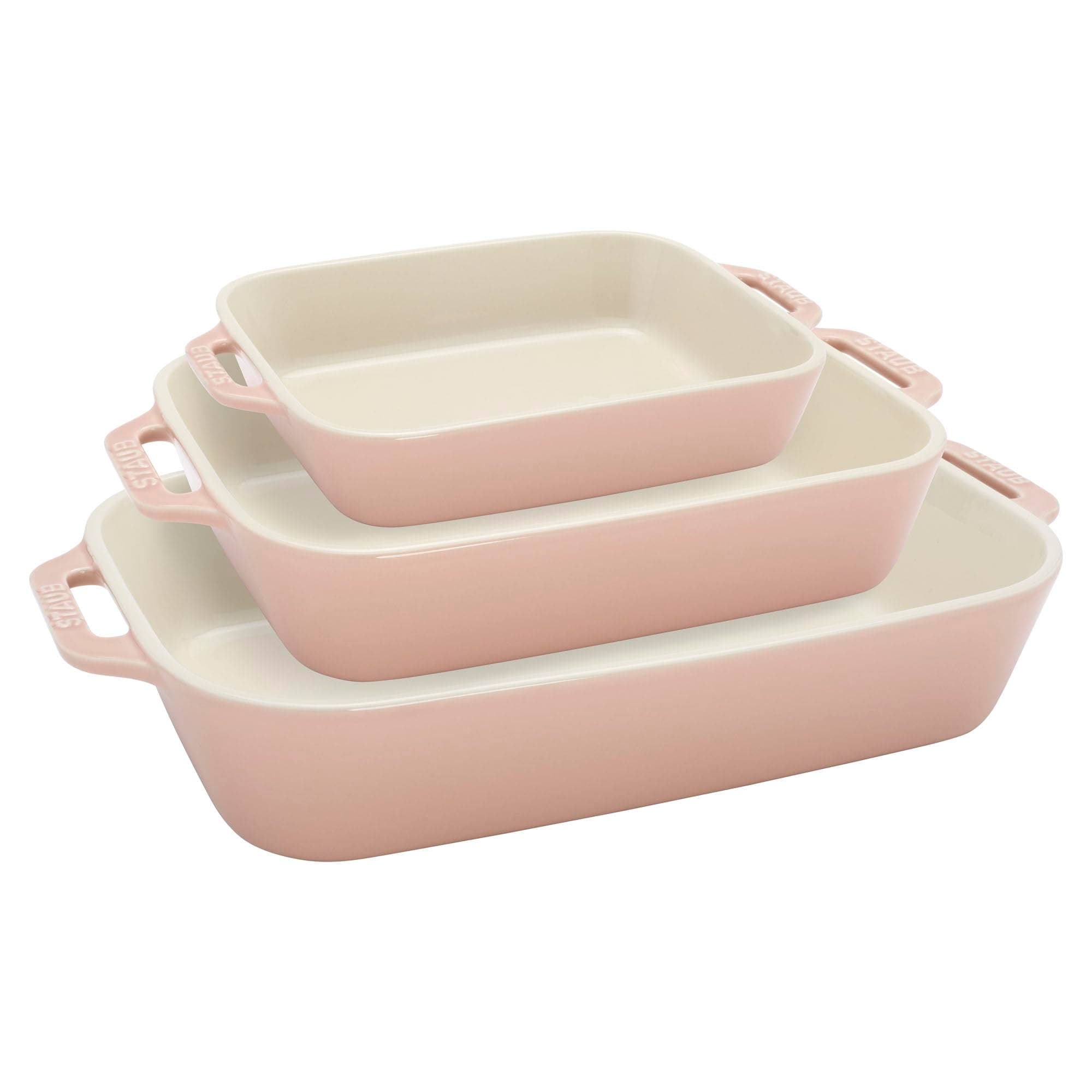 Ceramic 3-pc Rectangular Baking Dish Set - Macaron Pastel Pink