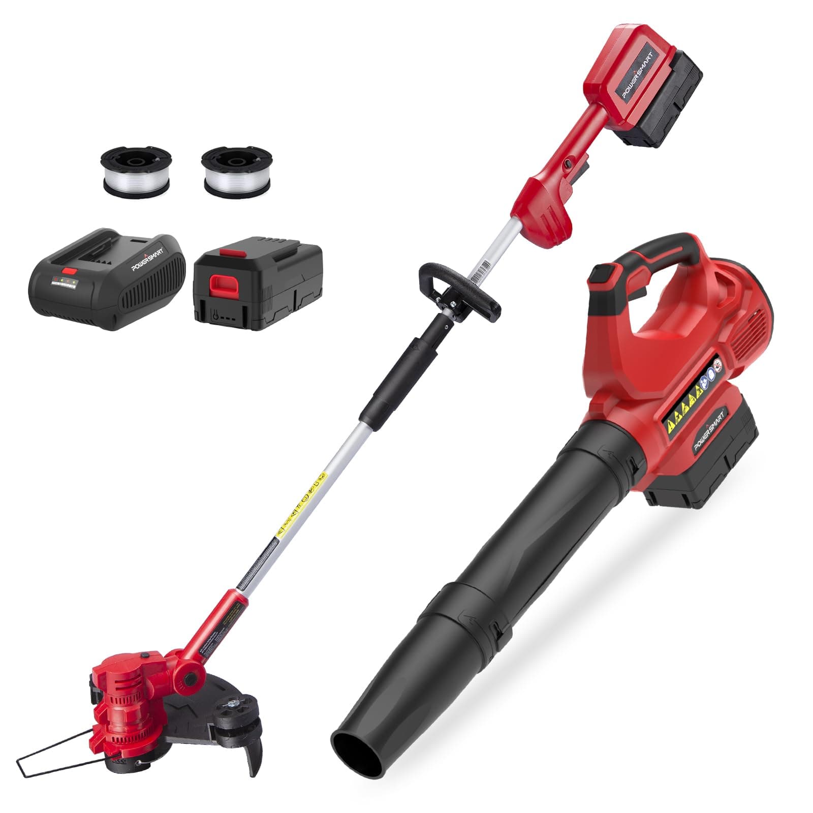PowerSmart 40V MAX String Trimmer & Edger 2-in-1 + 40V Leaf Blower Combo Kit, 4.0Ah Battery and Charger Included (PS76500C)