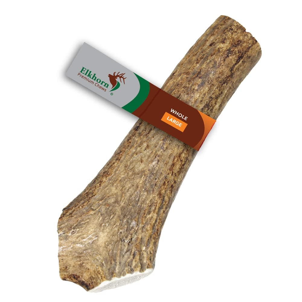 Large Whole Single Pack (for 35-65 lb Dogs) Premium Grade Elk Antler for Dogs (1 Piece) Sourced in the USA