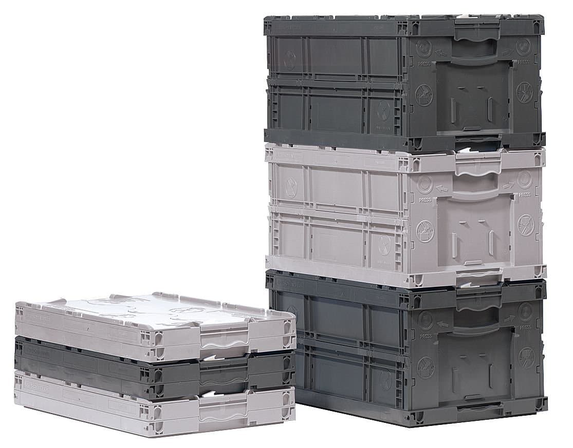 CF242207.LSGY1 Collapsible Container with Lid, Polypropylene, Grey, Capacity 33 lb, 24" Length x 22" Width x 7" Height