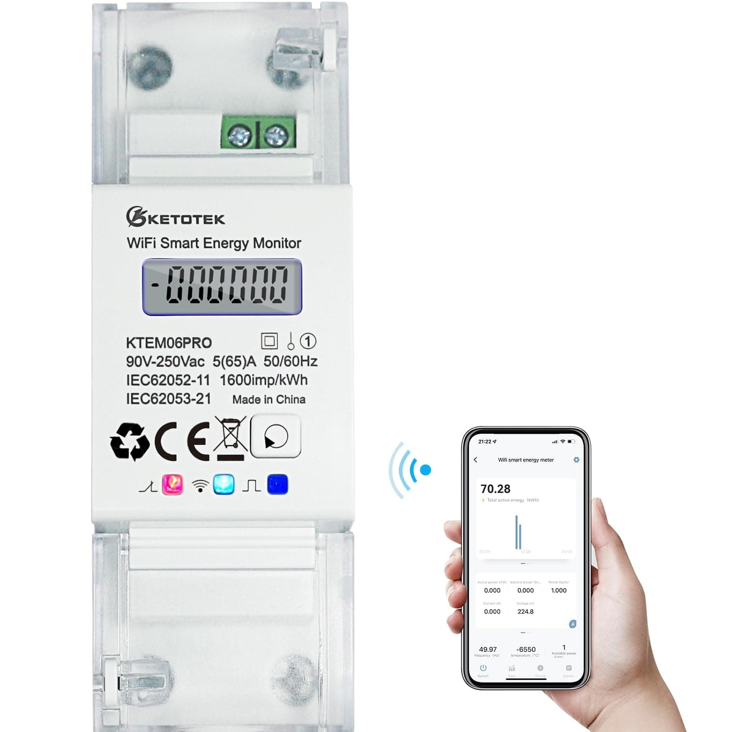 KETOTEK Smart Energy Meter Single Phase Digital Electric Meter DIN Rail Bidir...