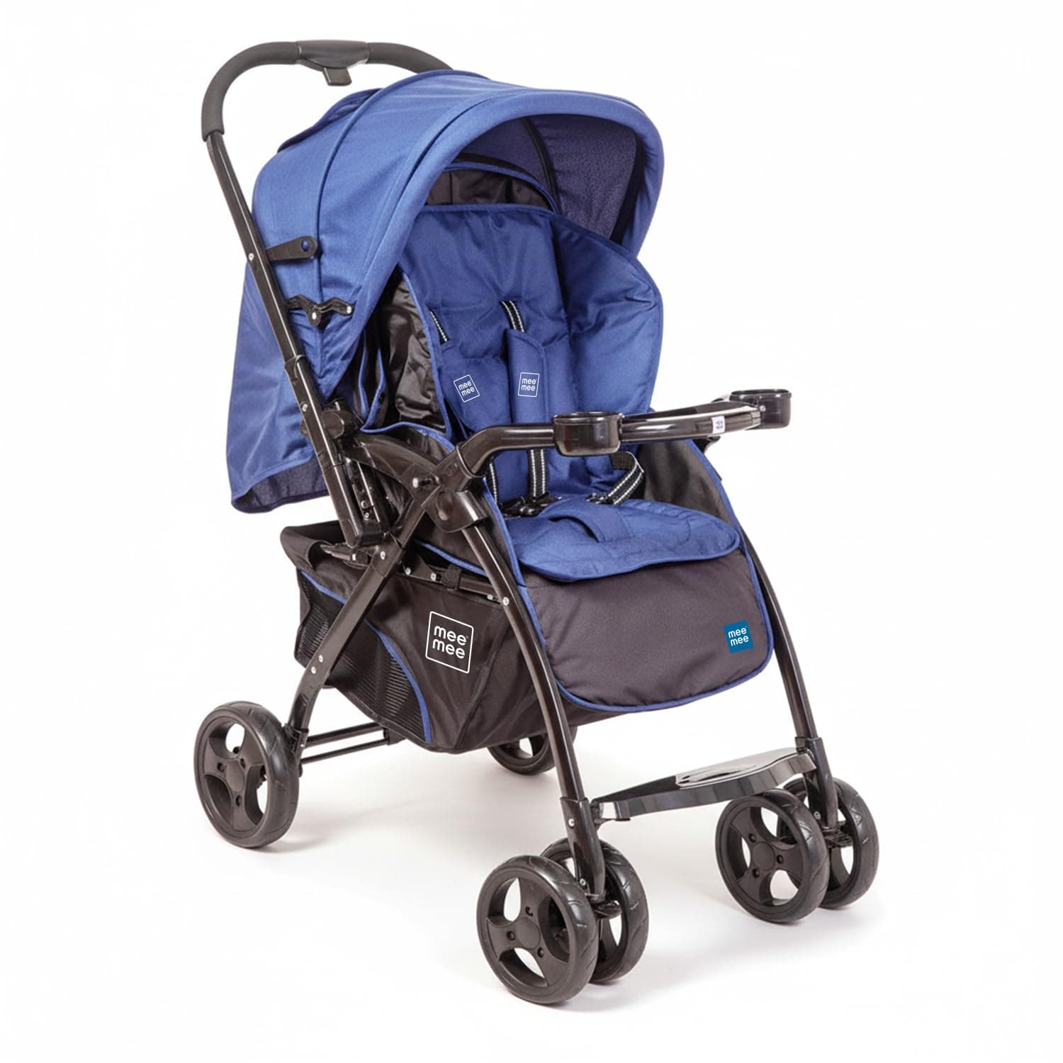 Mee Mee Advanced Baby Pram Stroller with Shock Absorber Wheels | Baby Stroller for 0 to 3 Years | Comfortable Seating (Blue)