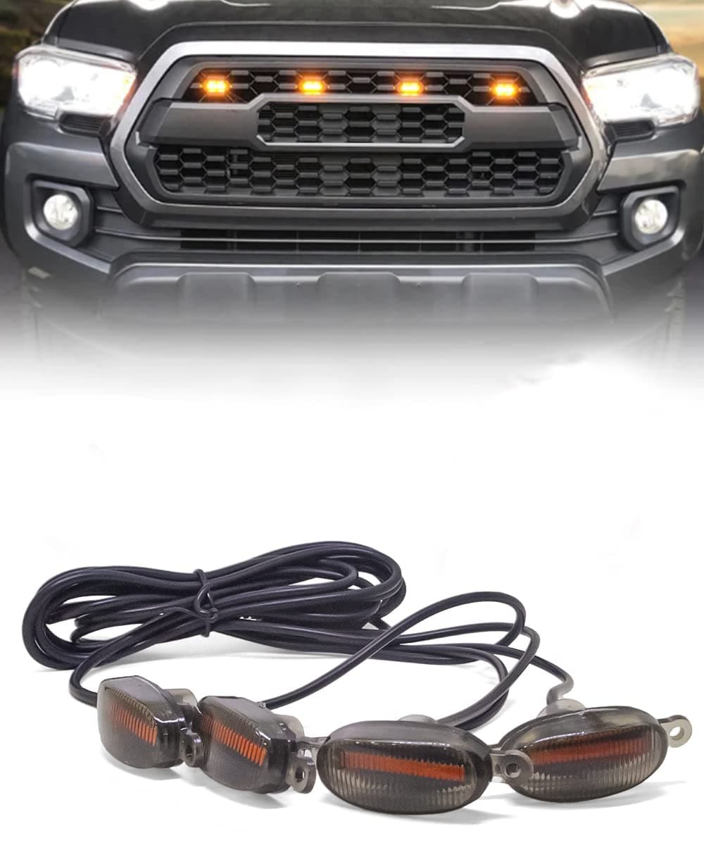 Universal 4 X 4 Daytime Running Light Led Car Grill Raptor Style Emergency Warning Off-Roading Light for All Car/Truck/SUV (Yellow) (Set of 4 Pcs)