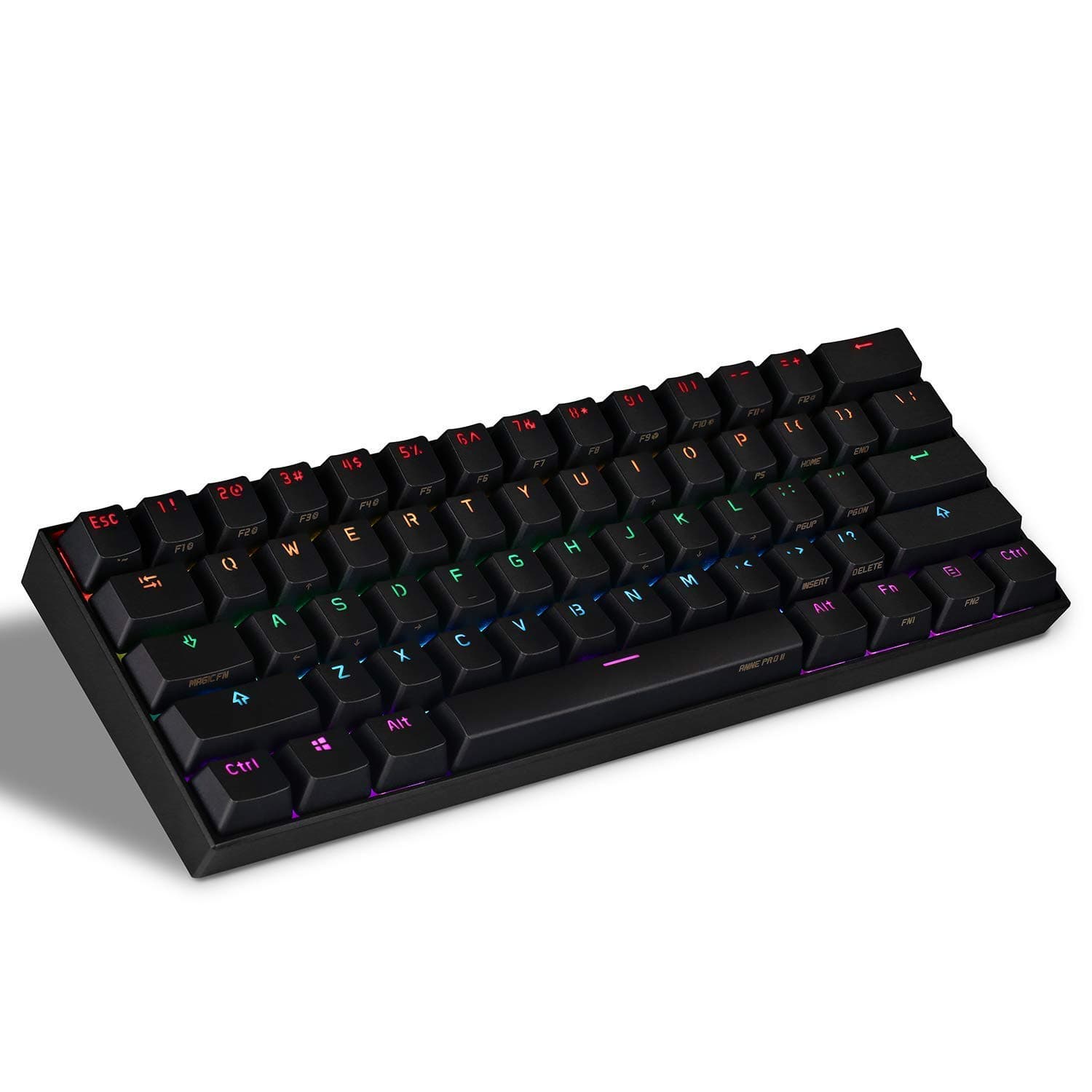 LIYOU Anne Pro 2 60% NKRO Bluetooth 4.0 Type-C RGB Mechanical Gaming Keyboard 61 Keys Mechanical Keyboard (Black, Gateron Brown Switch)