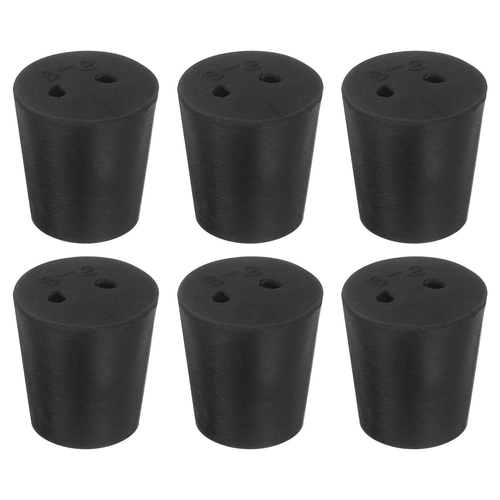 sourcing map 6 Pcs 2-Hole Rubber Stopper, Tapered Lab Seal Tube Stopper Plug for Test Tube Flasks Glass Containers Industry and Laboratories, 24x18x25mm Black