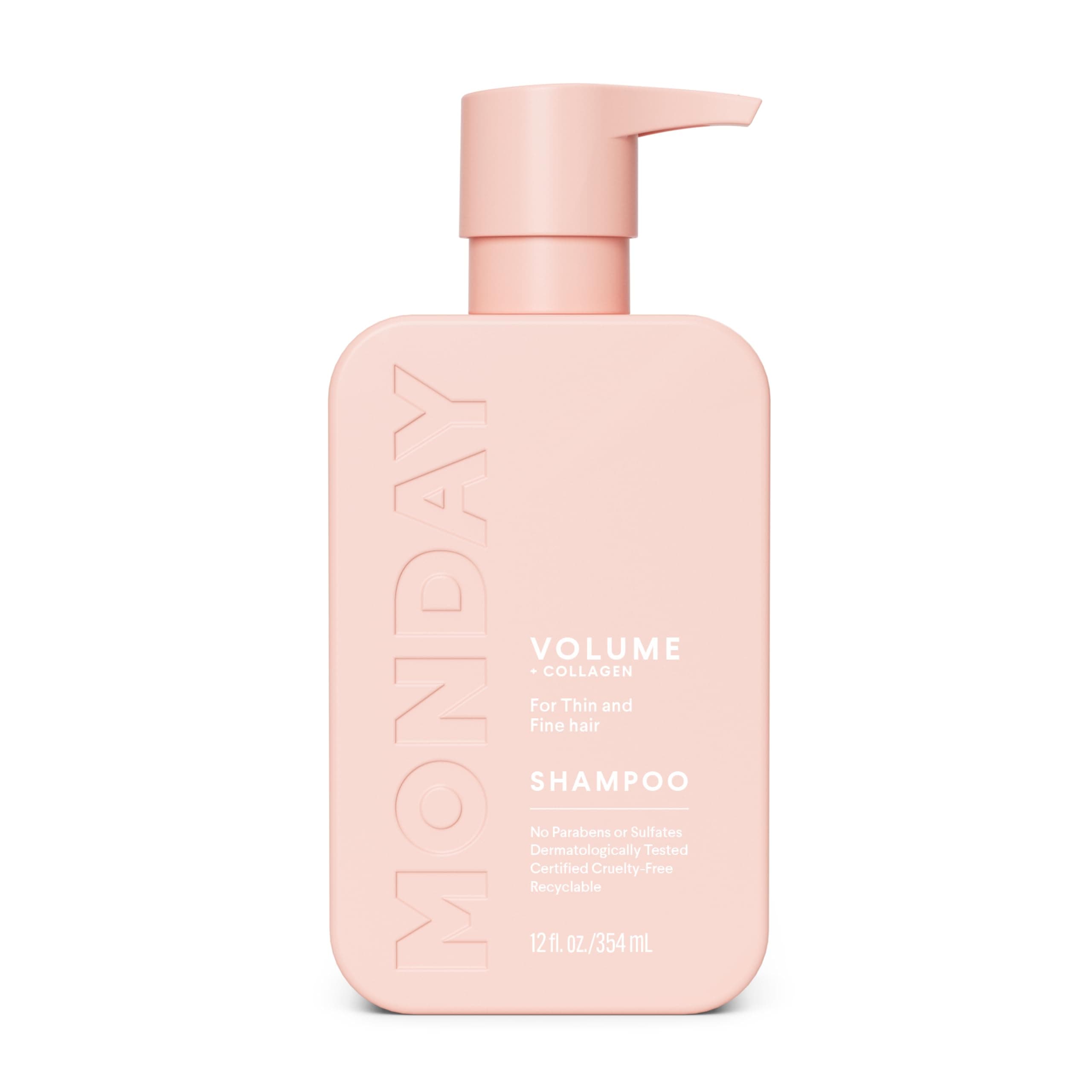 MONDAY Haircare Volume Shampoo 12oz for Thin, Fine, and Oily Hair, Made from Coconut Oil, Ginger Extract, & Vitamin E, 100% Recyclable Bottles (354ml), Pink (10428)