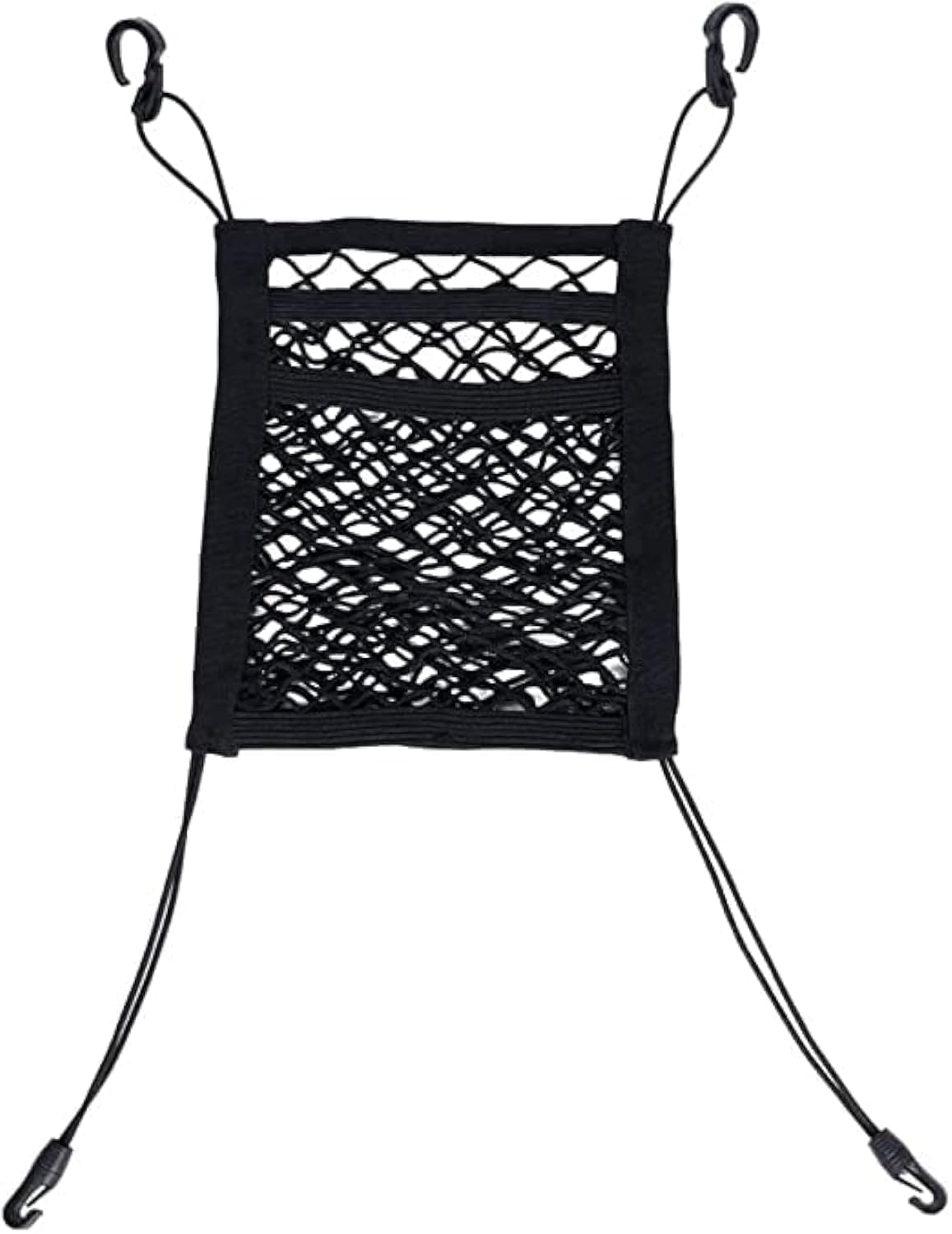 ORiTi 3-Layer Universal Car Seat Storage Stretchable Mesh Organizer, Mesh Cargo Net Hook Pouch Holder for Purse Bag Phone Pets Children Kids Disturb Stopper.
