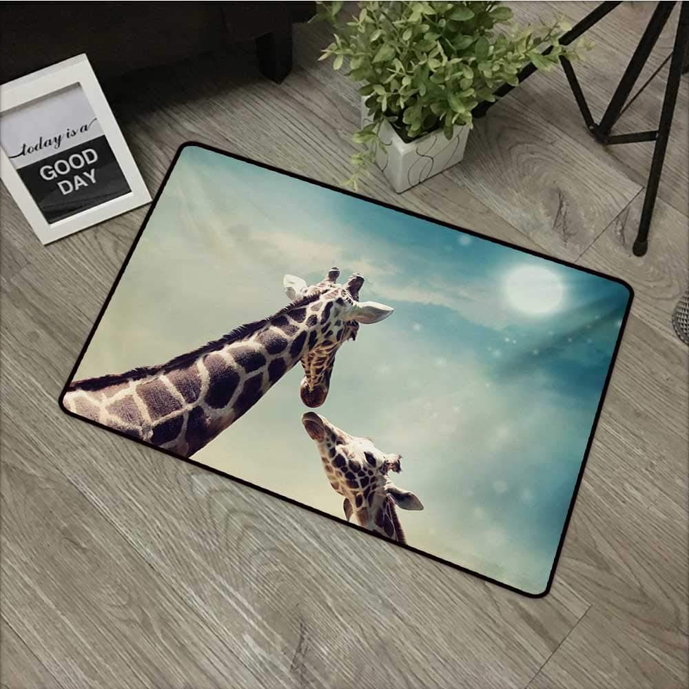 Moses Whitehead Mats Soft on Kitty Paws Giraffe,Two Animals Mother and Baby Friendship and Love Illustration Clouds and Moon,Teal Brown Cream,for Kitchen Dining Living Hallway Bathroom 35"x47"