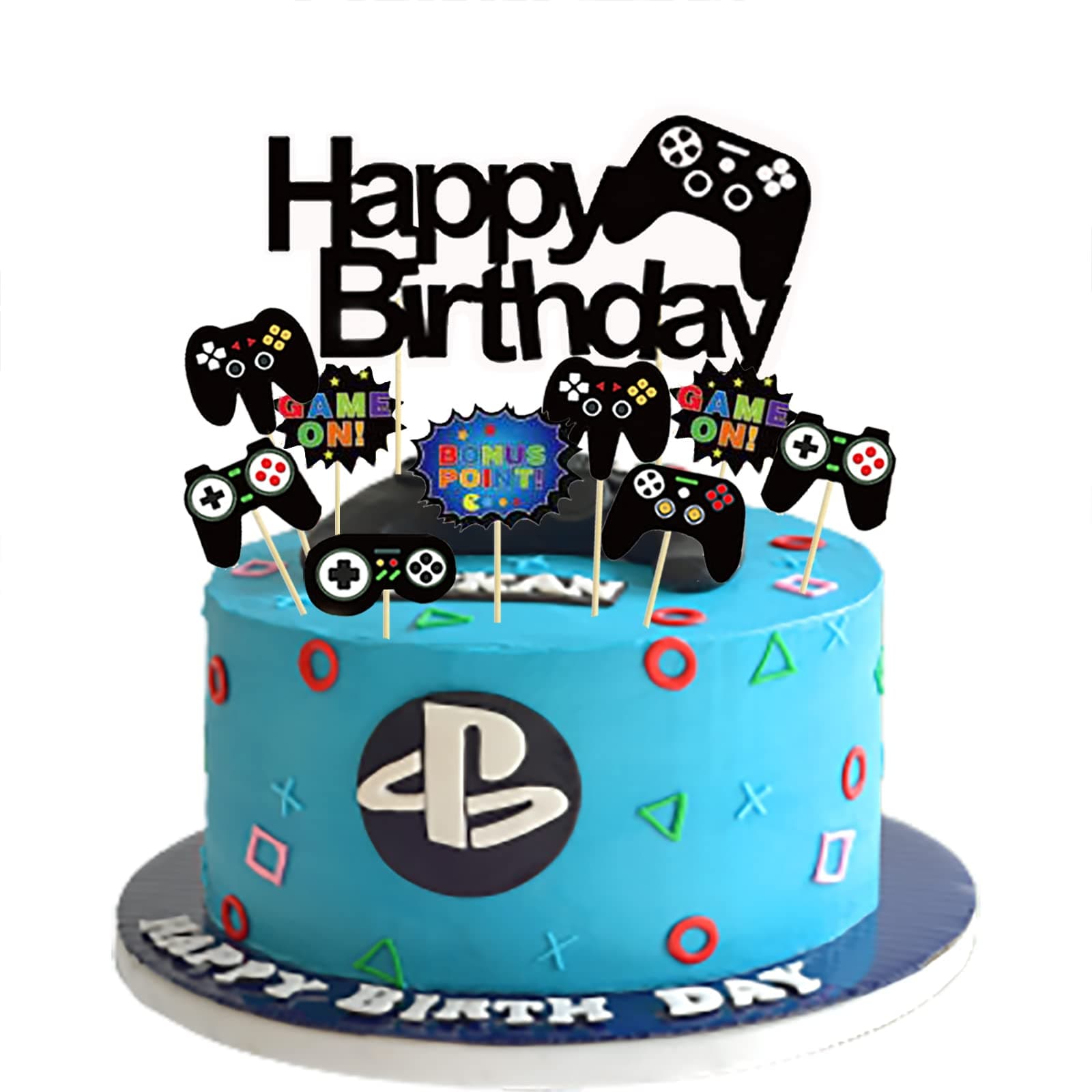 Video Game Cake Topper 11 pcs Video Game Theme Double Sided Glitter Cake Decoration, Birthday Party Supplies for Game Fans, Kids and Men