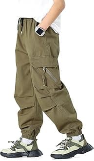 MINI PANDA Boys' Jogger Pants, Kids' Stretch Twill Casual Cargo Pants