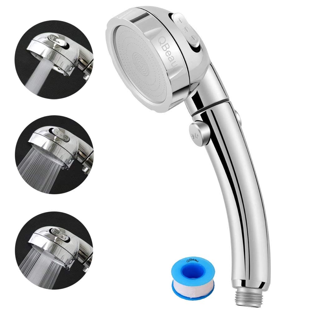 Shower Head, QBeau Handheld Shower 30% Water Saving with 3 Mode and Water Stop Function(Chrome)