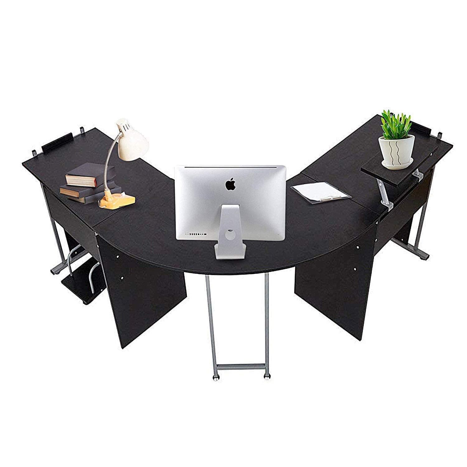 L Shaped Computer Desk Corner Office Desk 72" Large Modern Writing Table with CPU Stand PC Keyboard Tray and Printer Shelf for Home Office, Black