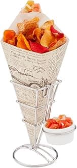 Restaurantware-10-Inch Eco-Friendly Finger Food Cones with Built-in Condiment Dipping Pocket: Perfect for Appetizers - Food-Safe Paper Cone with Newsprint Styling - Disposable - 100-CT